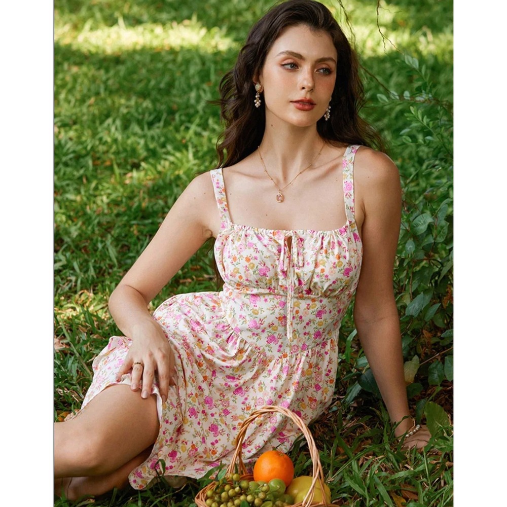 Scarlet Darkness Summer Floral Puffy Corset‎ Mini Dress Pink 2XL